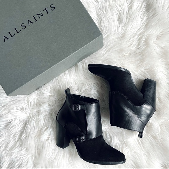 All Saints Black Leather Suede Charnock Ankle Boot - Picture 3 of 8